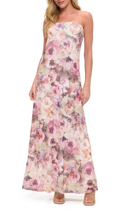 Printed Strapless Maxi Dress