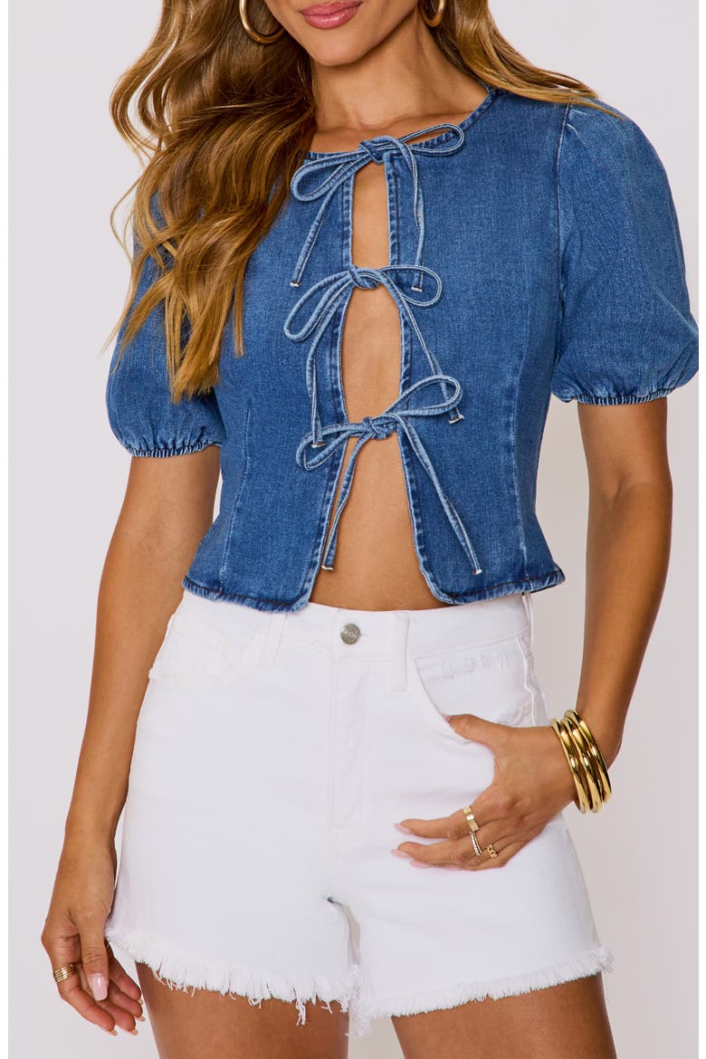 Delilah Tie Front Denim Top, Alternate, color, DENIM