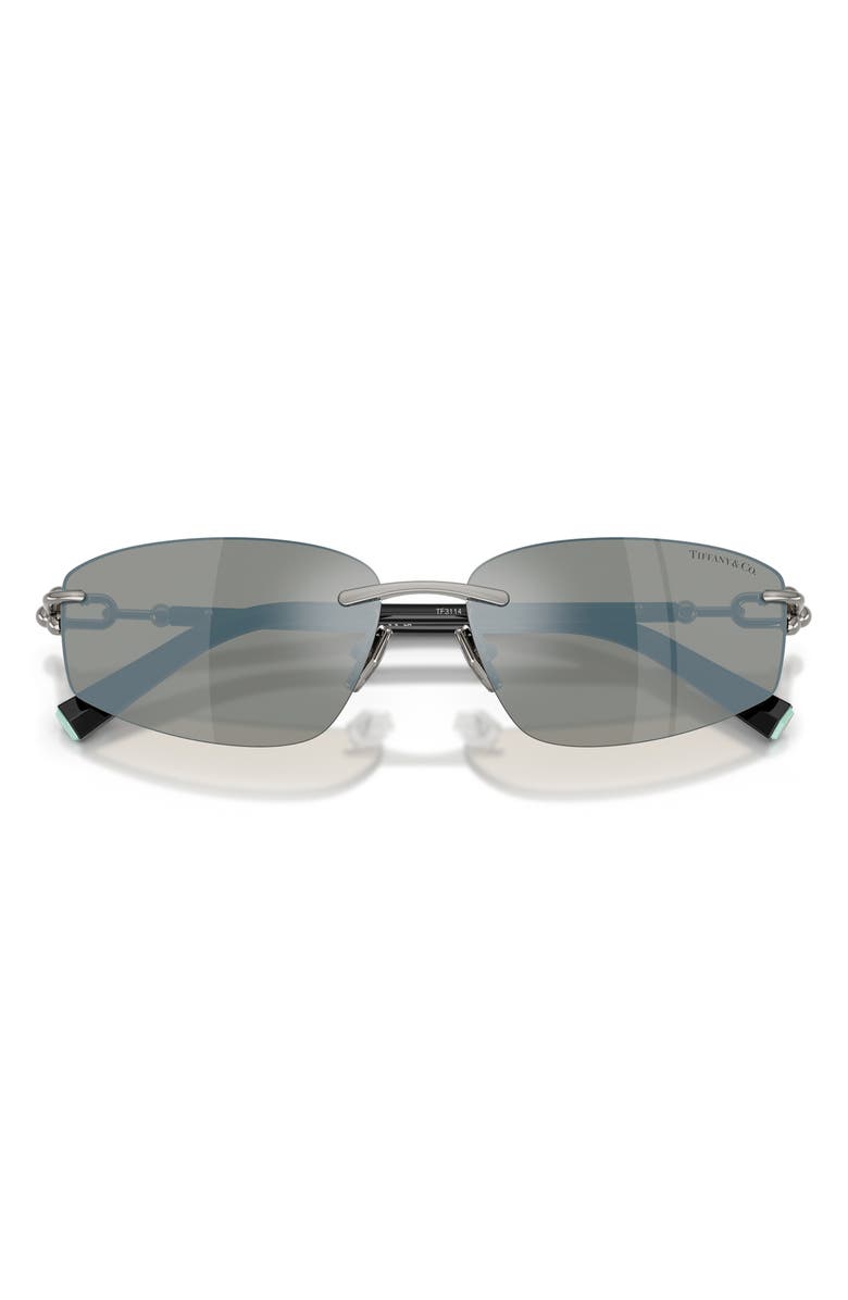 Tiffany & Co. 59mm Irregular Rectangular Sunglasses, Alternate, color, Gunmetal / Grey Mirror Blue