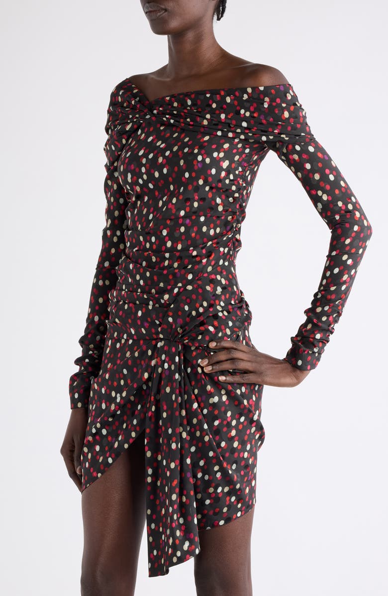 Isabel Marant Elara Polka Dot Long Sleeve minidress, Alternate, color, Black/ Red