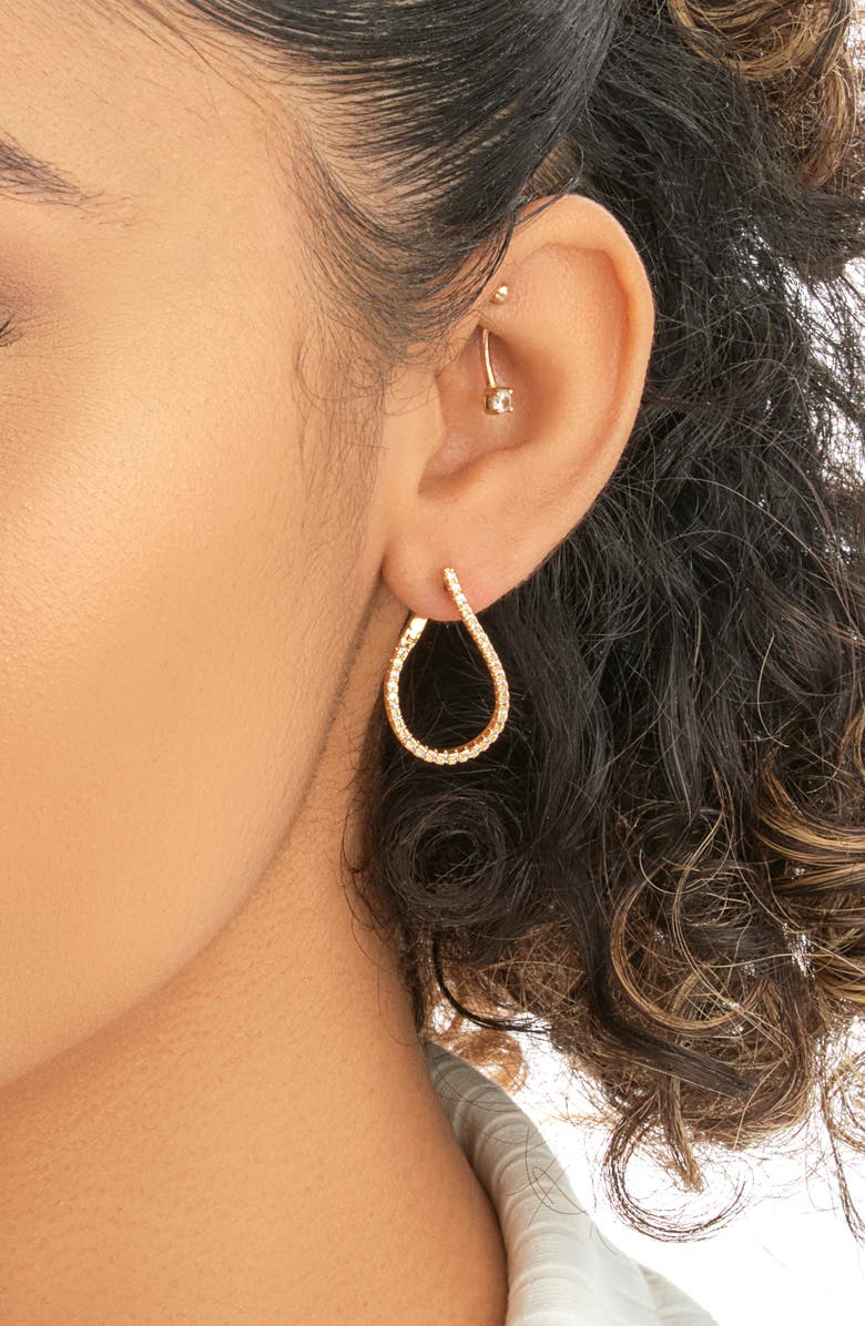 Sterling Forever 14K Gold Plated Brass CZ Studded Drop Earrings, Alternate, color, 