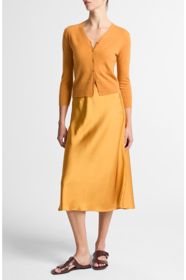Elbow Sleeve V-Neck Cashmere & Silk Cardigan, Alternate, color, CLEMENTINE