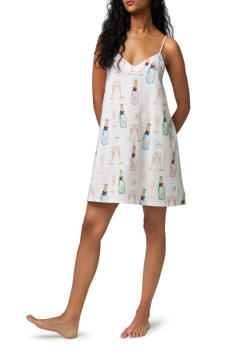 Just Married Print Organic Cotton Jersey Chemise, Main, color, CHAMPAGNE WEDDING