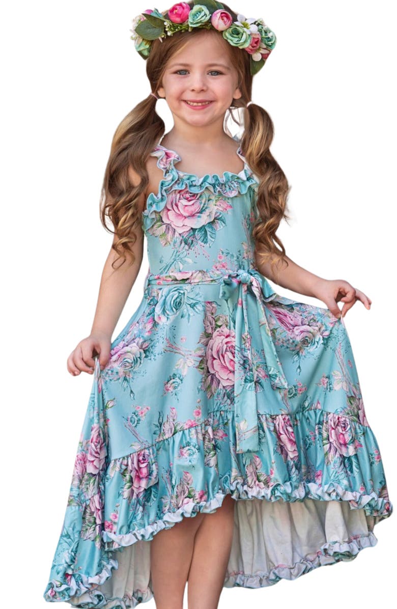 Mia Belle Girls Girls Secret Garden Rose Hi-Lo Ruffle Dress, Main, color, 