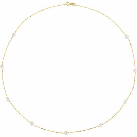 Freshwater Pearl Station Necklace in 14K Gold