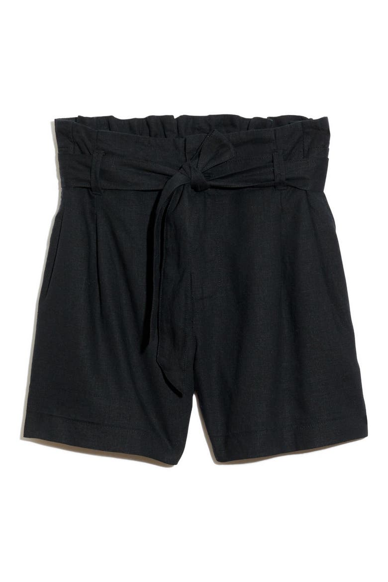 Linen Blend Paperbag Shorts, Alternate, color, TRUE BLACK