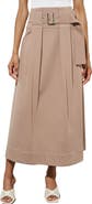 Ming Wang Pleated Belted A-Line Midi Skirt
