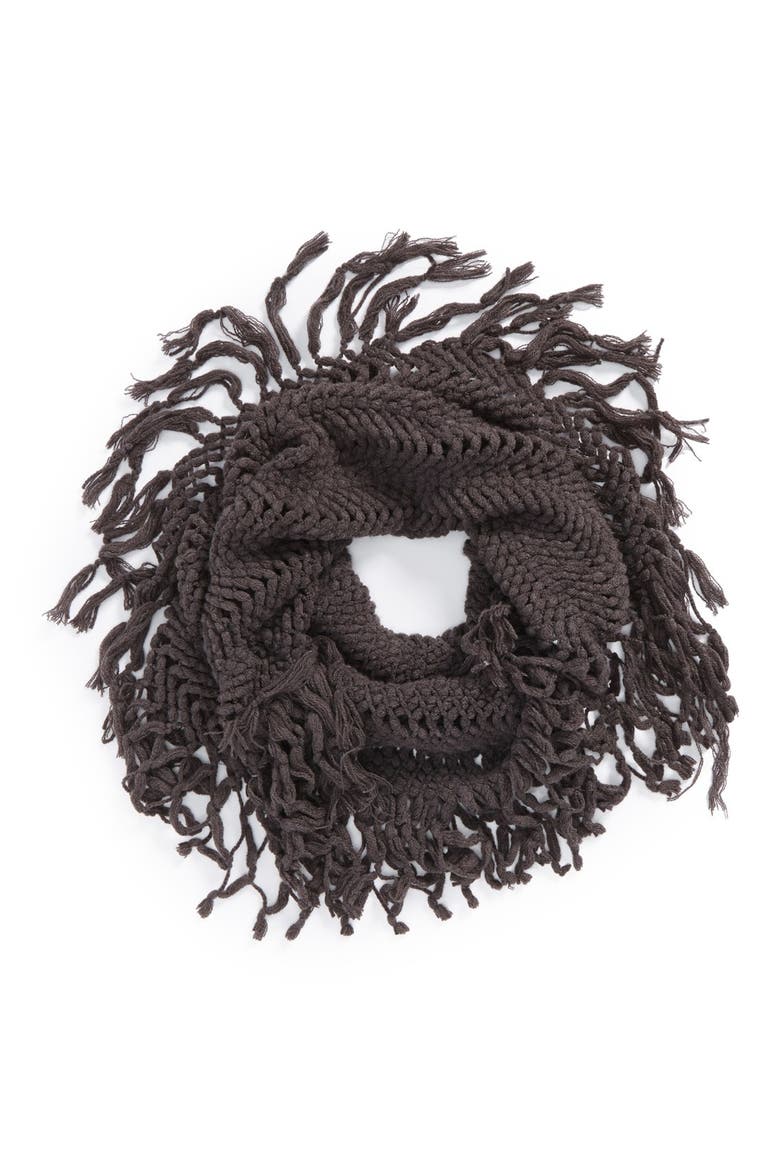 Knotted Fringe Knit Infinity Scarf, Main, color, CHARCOAL