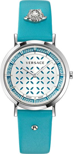 Versace Watch Quartz Analog 2 Hand Leather Band Medusa Light Blue Silver Color Versace Watch | Versace Greca Time GMT - VE7C00423 Men main image 3