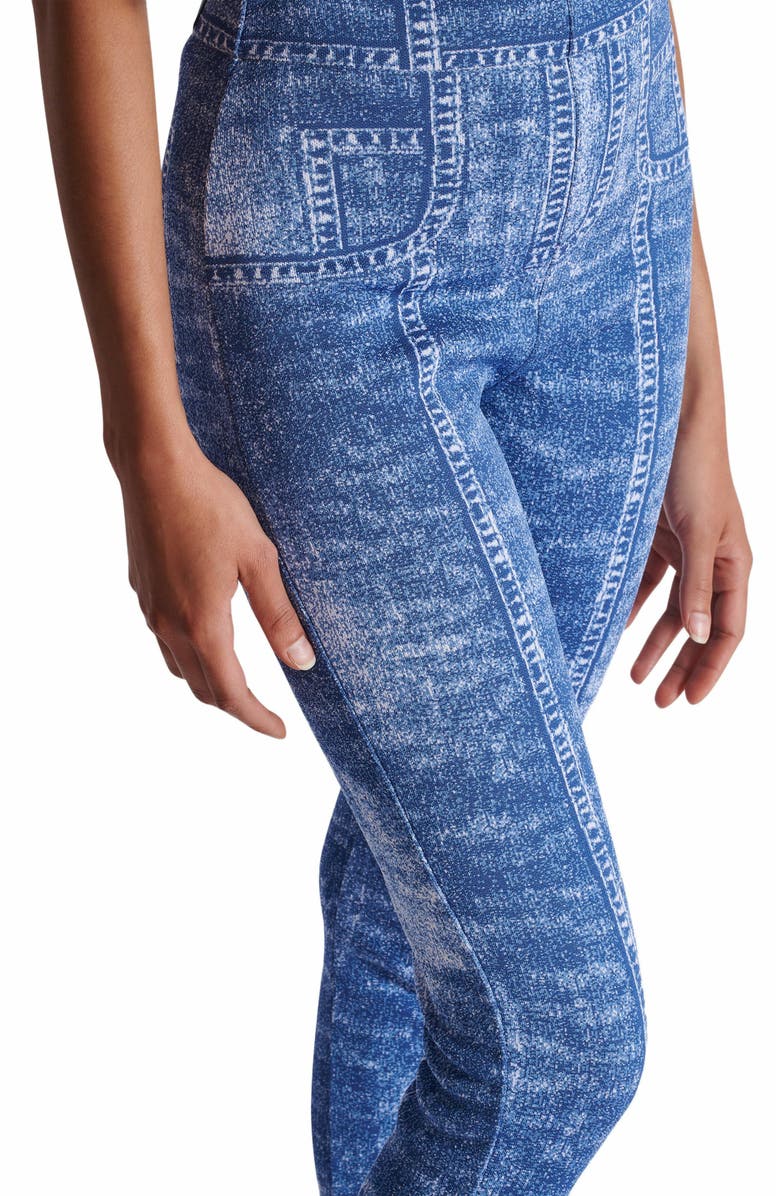 Balmain Jacquard Knit Leggings With Denim Effect, Alternate, color, 