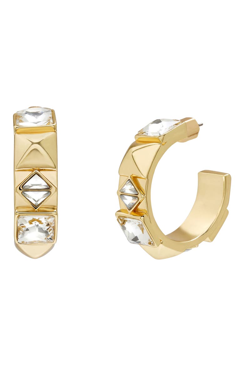 Geometric Crystal Hoop Earrings, Main, color, GOLD