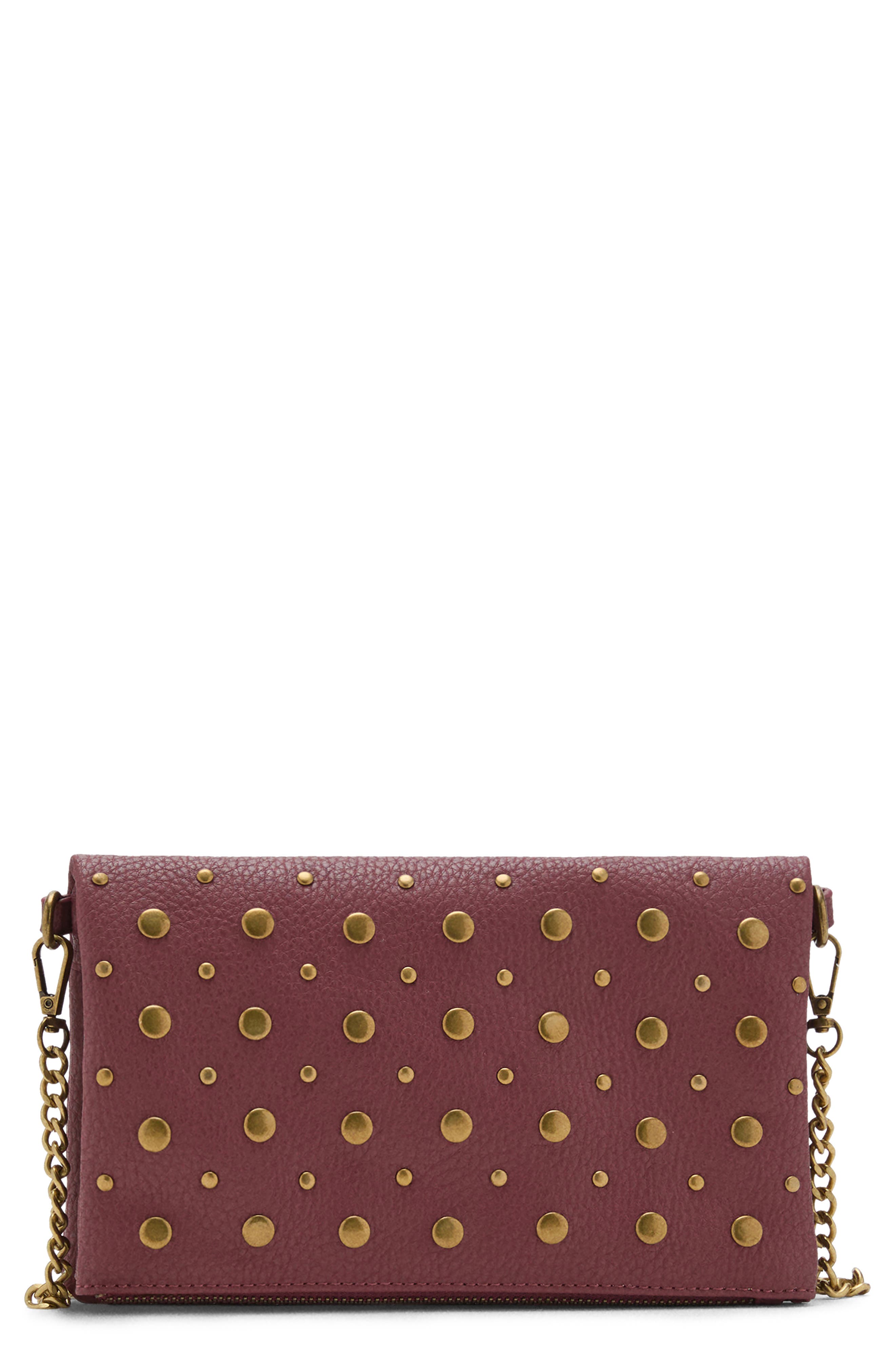 MANGO TEEN Stud Fold Over Shoulder Bag, Main, color, Burgundy