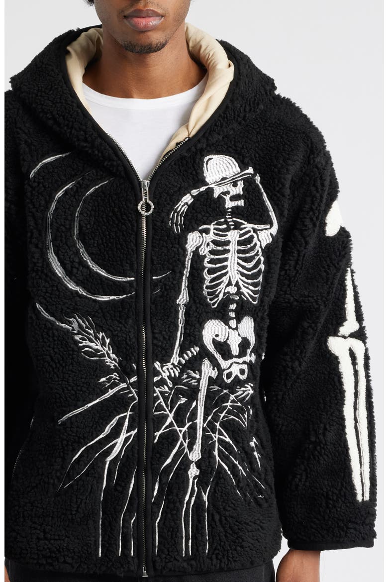 Nikkan Hagaki High Pile Fleece Zip Hoodie, Alternate, color, BLACK