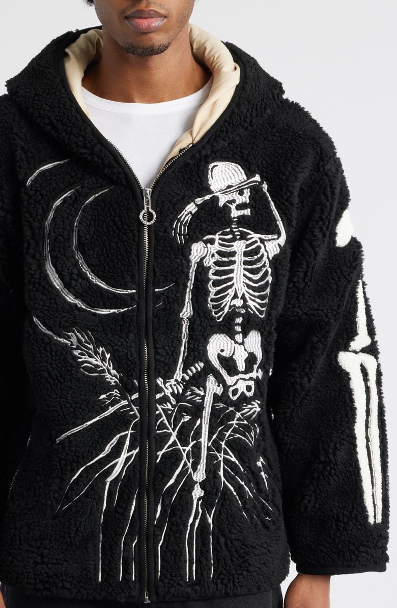 VERYRARE Nikkan Hagaki High Pile Fleece Zip Hoodie, Alternate, color, Black