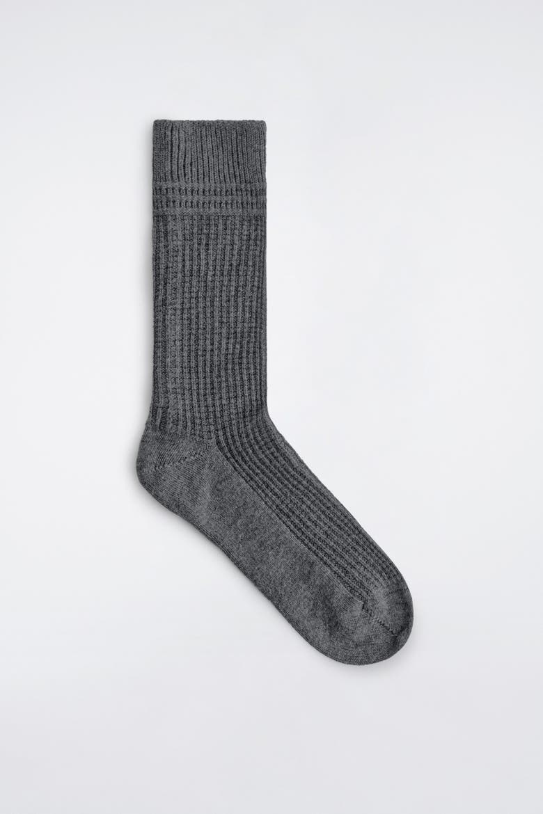 Waffle-knit Socks, Main, color, GRAY