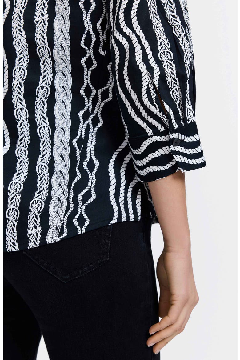 Paityn Braid Print Three-Quarter Sleeve Cotton Button-Up Shirt, Alternate, color, BLACK/ WHITE