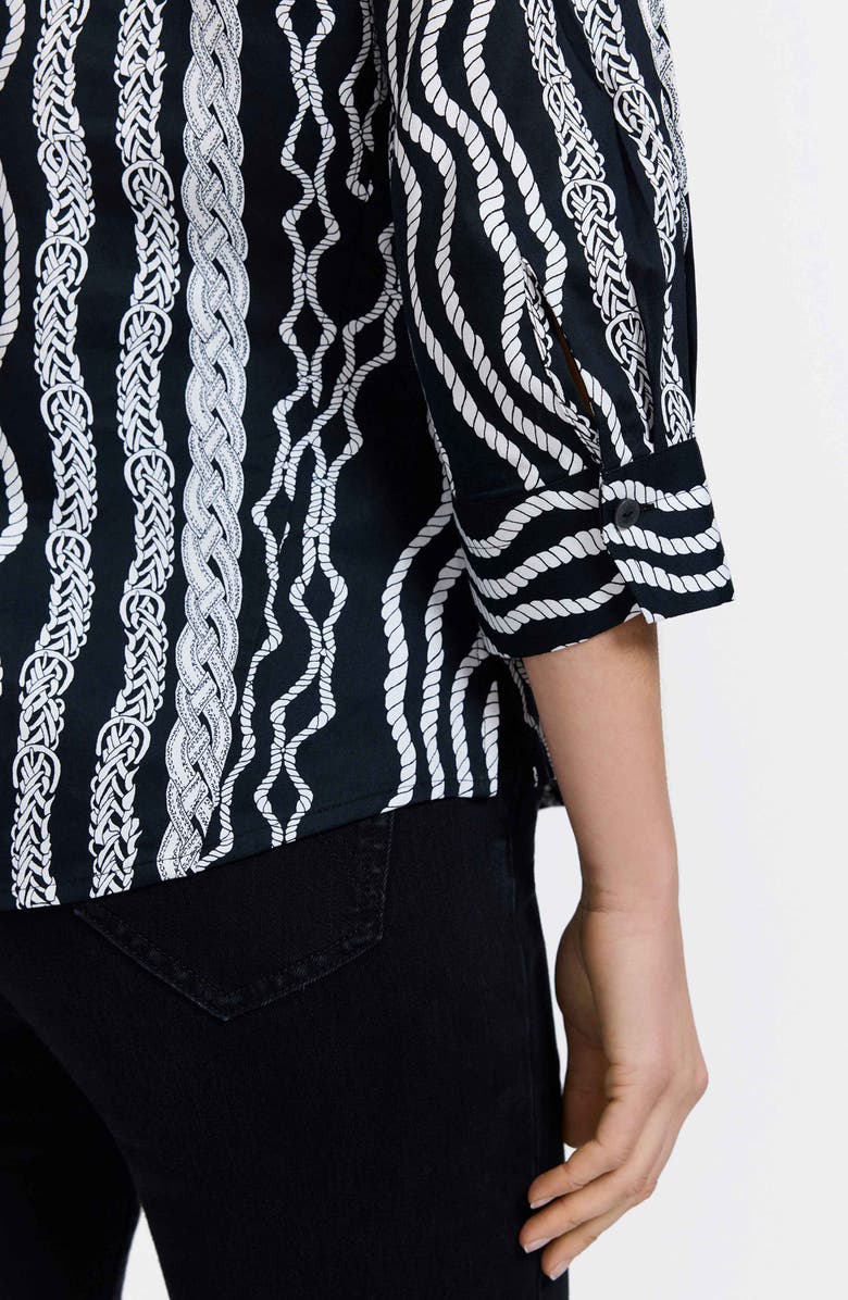 Foxcroft Paityn Braid Print Three-Quarter Sleeve Cotton Button-Up Shirt, Alternate, color, Black/ White