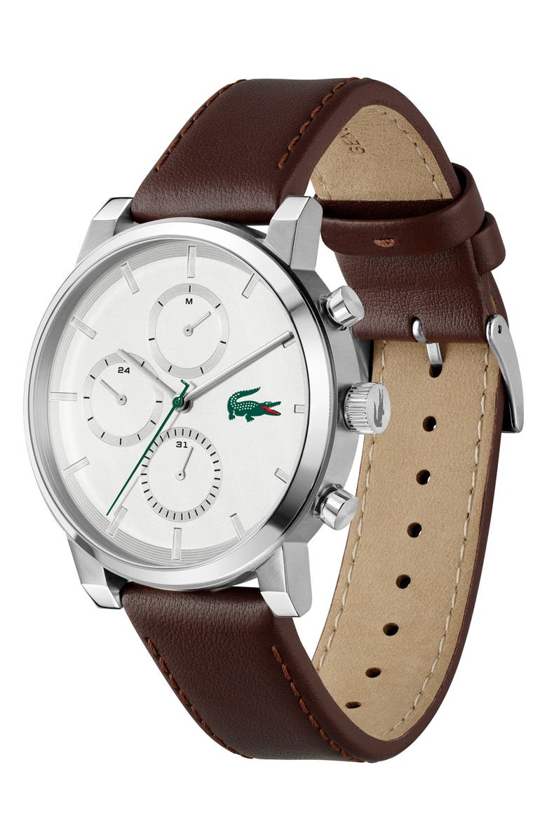 Lacoste Replay Multifunction Leather Strap Watch, 44mm, Alternate, color, 
