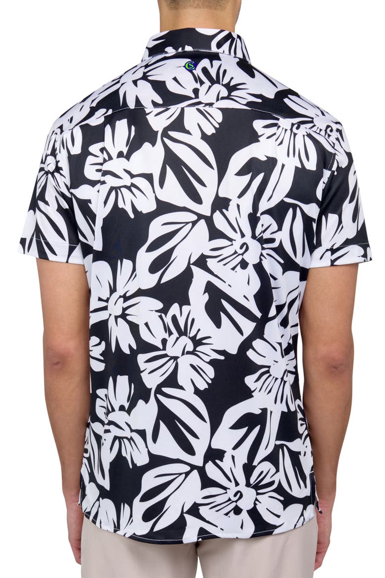 Regular Fit Exploded Floral Print Recycled Performance Golf Button-Down Shirt, Alternate, color, BLACK/WHITE