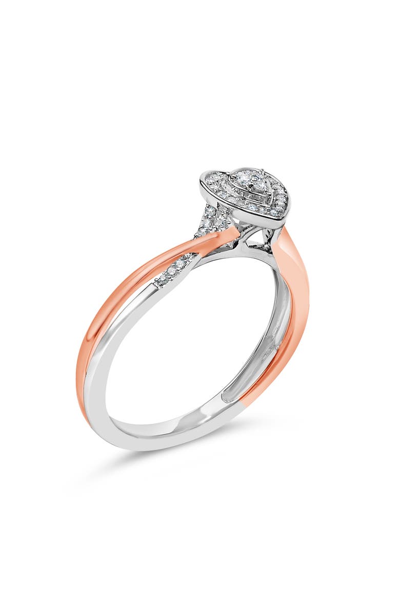 14K Rose Gold Plated Sterling Silver 1/10 Cttw Diamond Heart Motif Ring, Alternate, color, White Gold over Silver