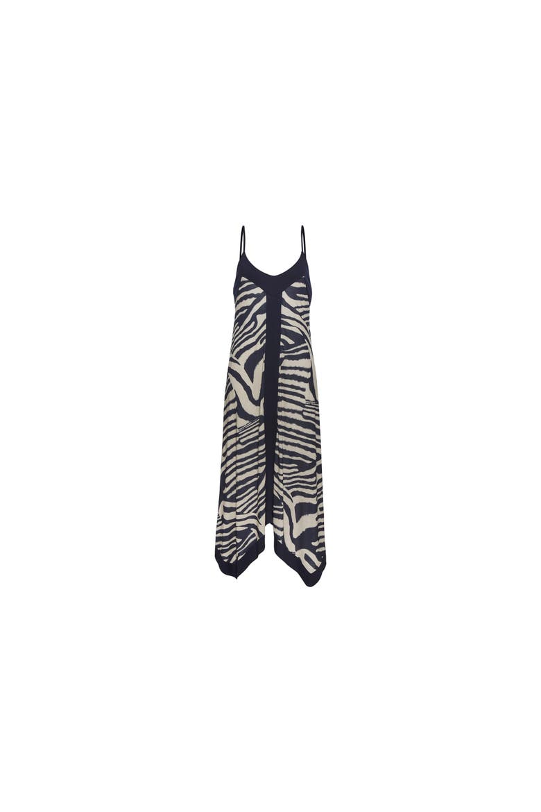Color Block Trim Print Dress, Alternate, color, Ivory Navy