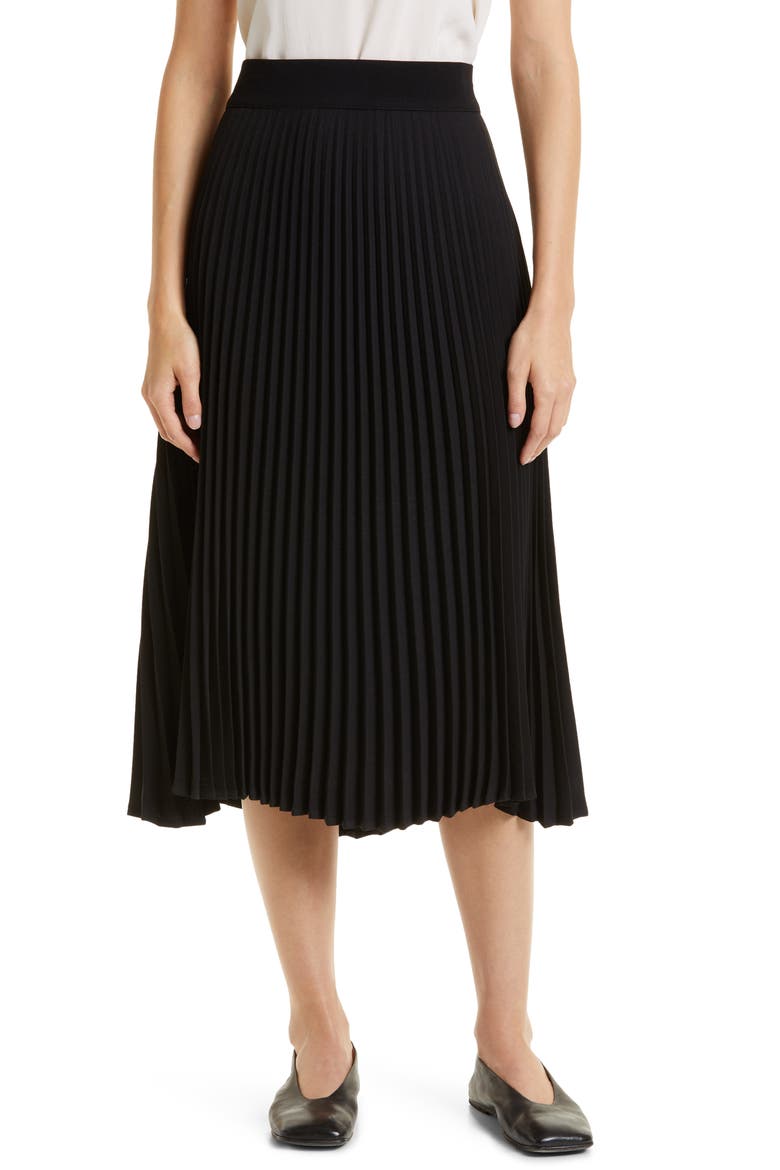Sanna Pleated Midi Skirt, Main, color, BLACK
