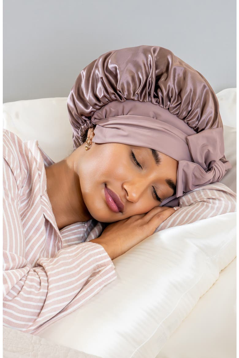 Bow Mulberry Silk Bonnet, Alternate, color, PLUM