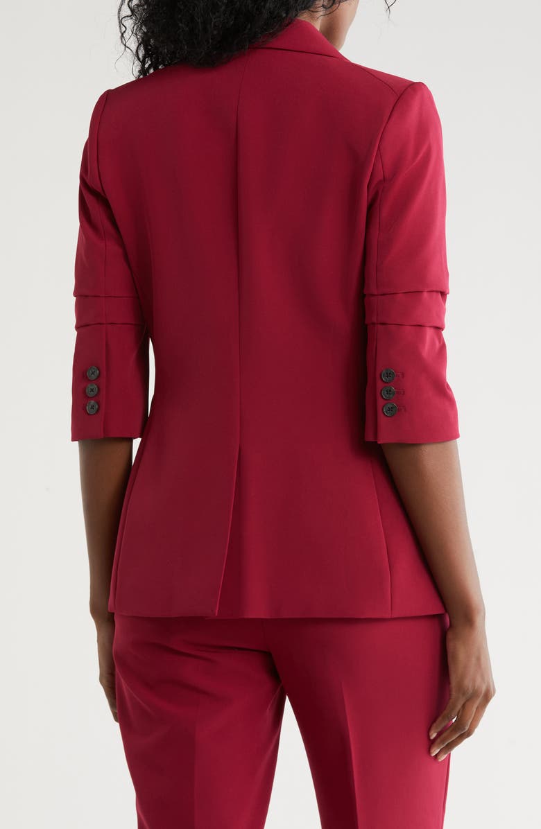 DKNY Ruched Sleeve One Button Blazer, Alternate, color, Beet