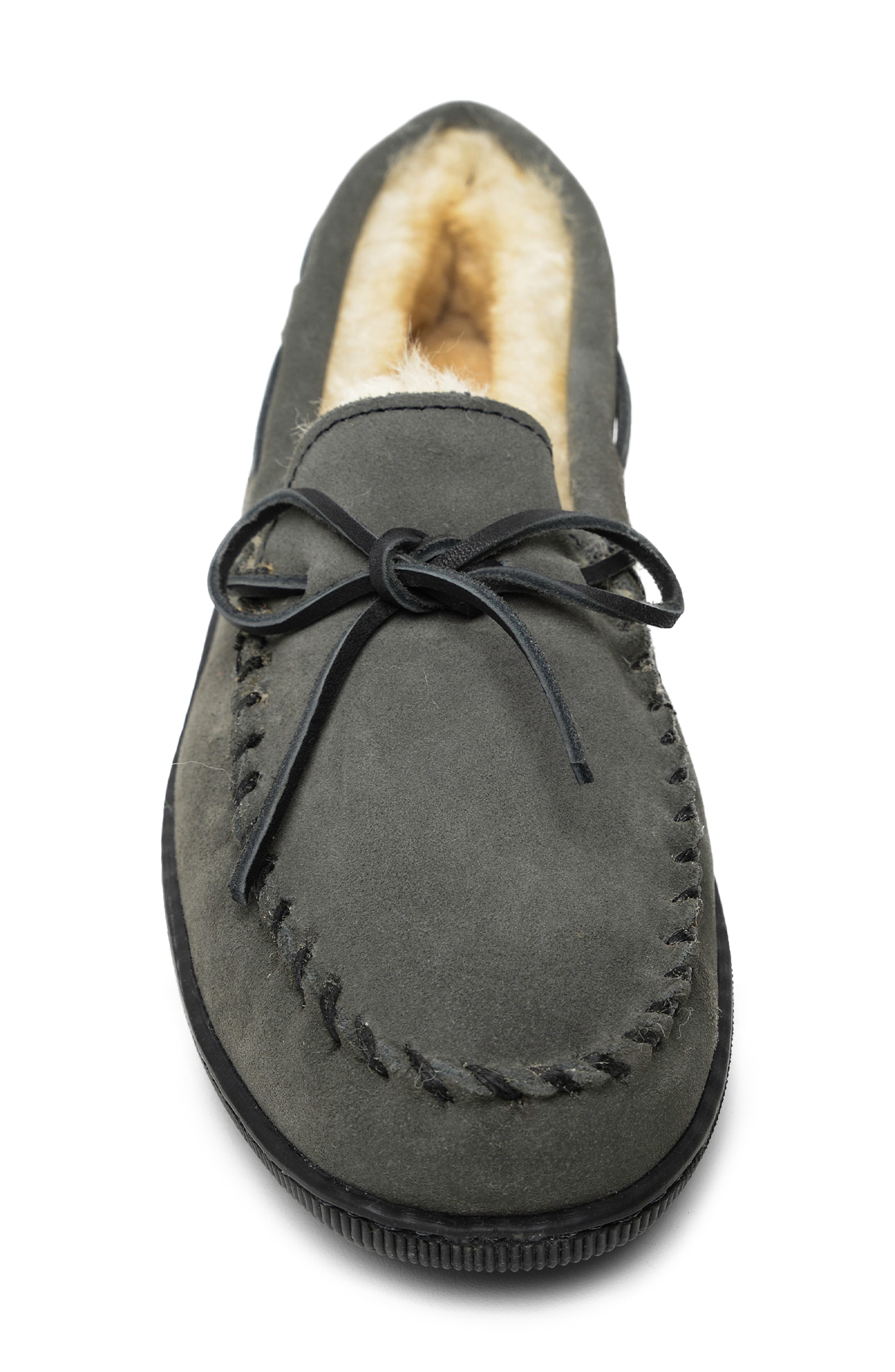 Minnetonka Genuine Shearling Lined Slipper, Alternate, color, Grey Suede
