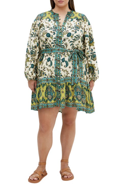 Sable Print Long Sleeve Minidress (Plus)