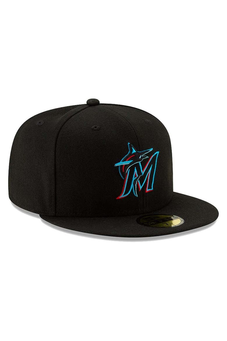 Men's New Era Miami Marlins Black On-Field Authentic Collection 59FIFTY Fitted Hat, Alternate, color, BLACK