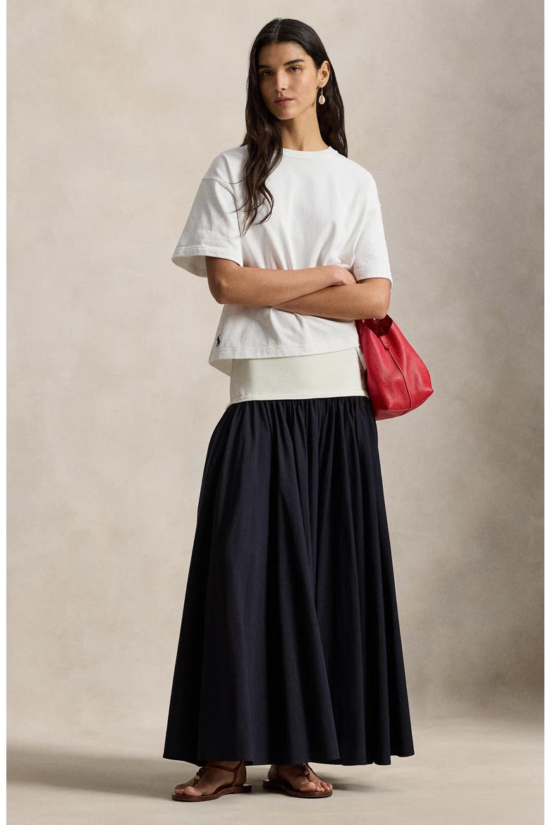 Mixed Media Cotton Poplin Maxi Skirt, Alternate, color, ATLANTIC