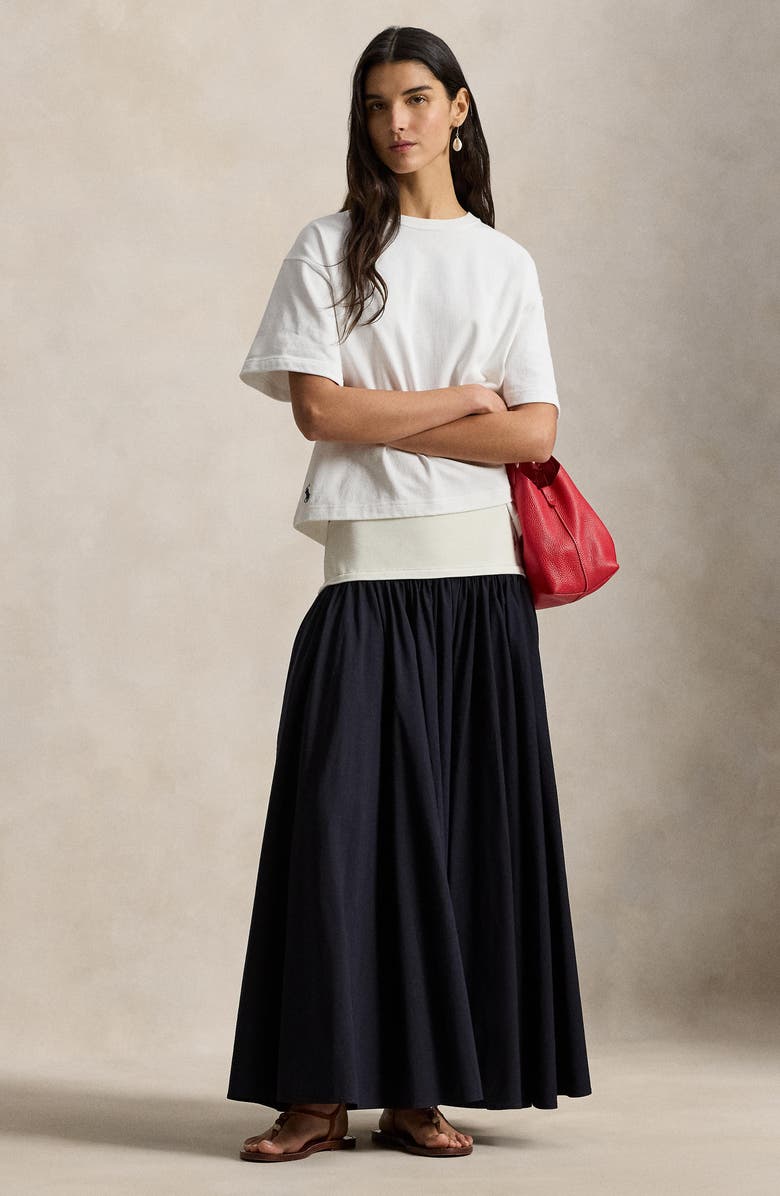 Polo Ralph Lauren Mixed Media Cotton Poplin Maxi Skirt, Alternate, color, Atlantic