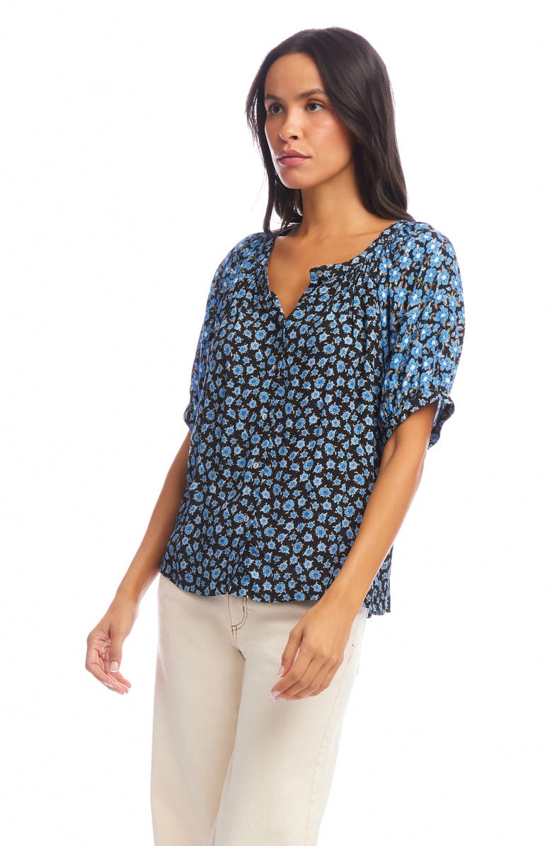 Karen Kane Contrast Short Sleeve Button-Up Peasant Top, Alternate, color,