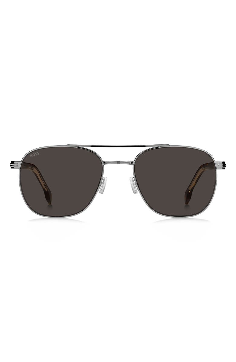 BOSS 56mm Rectangular Sunglasses, Main, color, Ruthenium Havana/ Grey