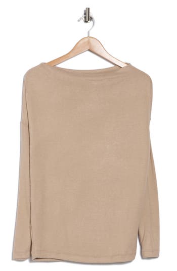 Shop Renee C Brushed Knit Boat Neck Top In Dark Taupe