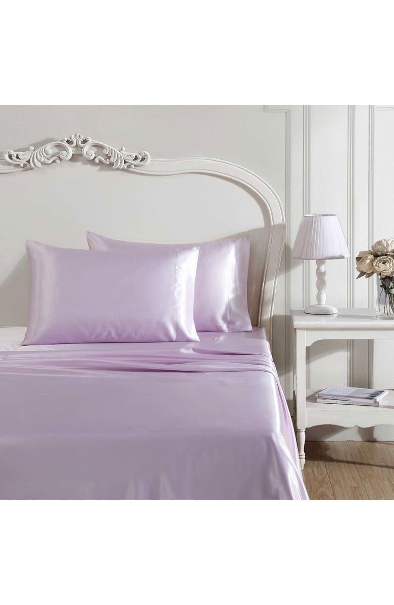 Betsey Johnson Solid Satin Sheet Set, Alternate, color, Lt-Pastel Purple