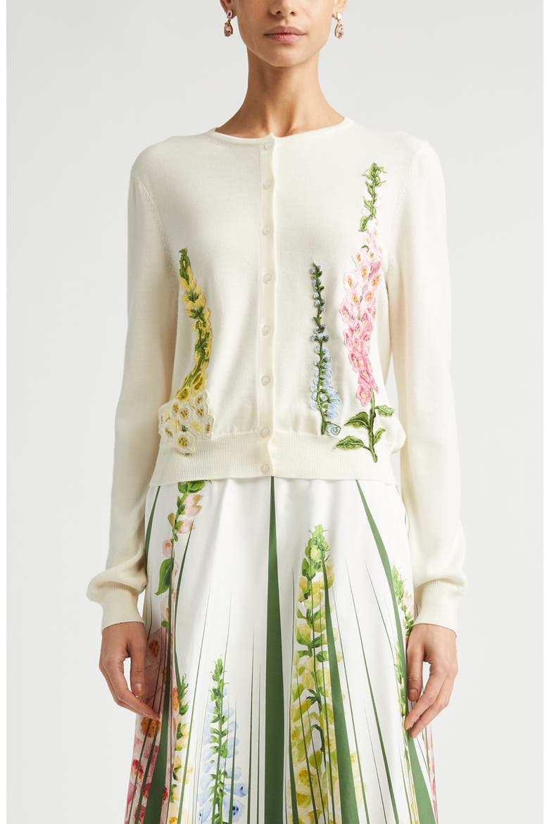 Foxglove Embroidered Virgin Wool Cardigan, Main, color, IVORY