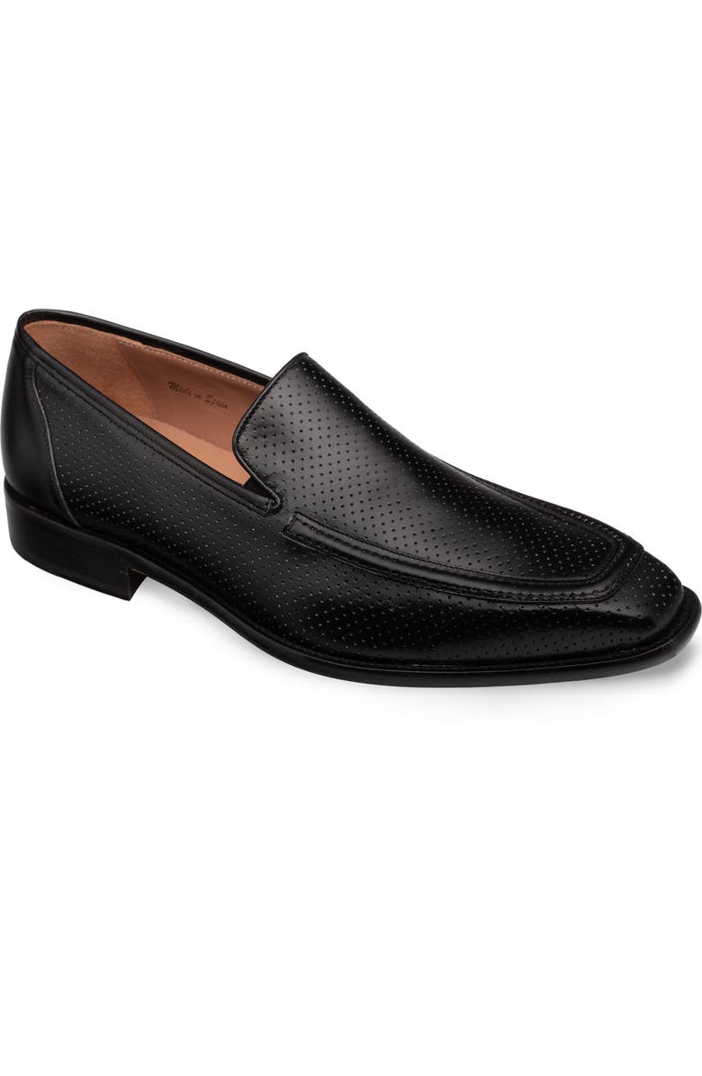 Mezlan Perforated Leather Loafer, Main, color, Black