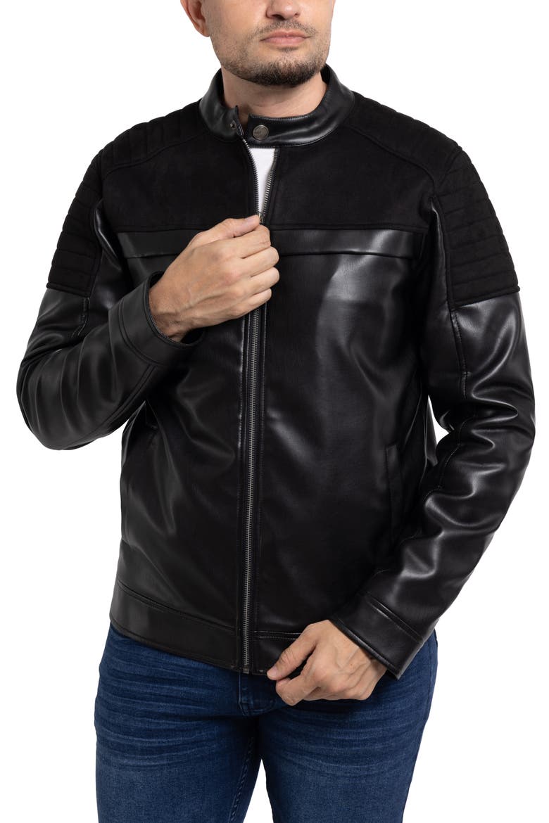 Faux Leather Jacket with Faux Fur Lining, Alternate, color, BLACK/ BLACK