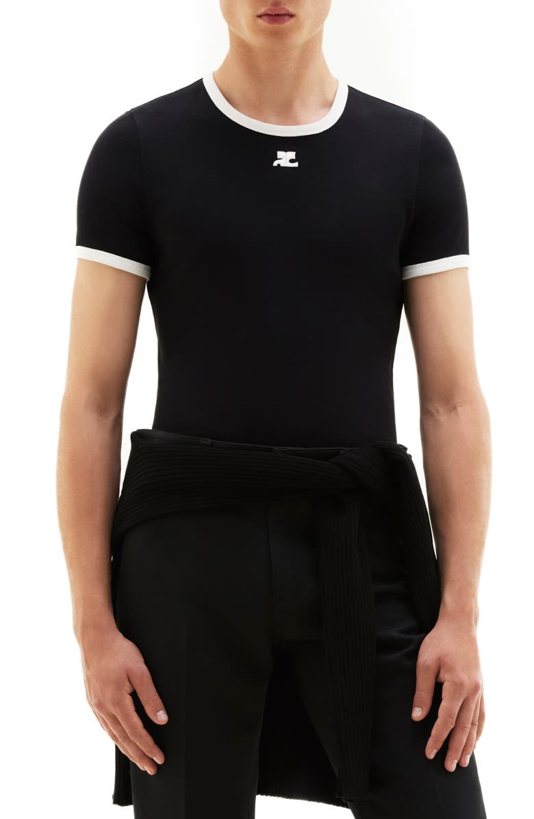 Courrèges Bumpy Embroidered Logo Ringer T-Shirt, Main, color, 