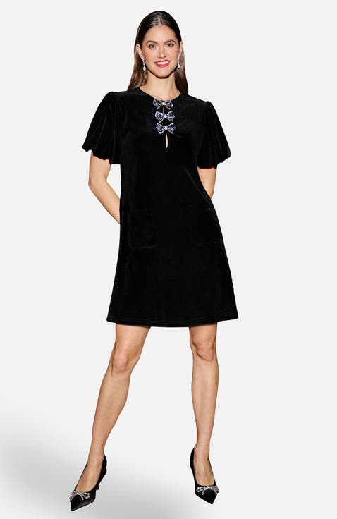 Velvet Embellished Bow Tunic Dress