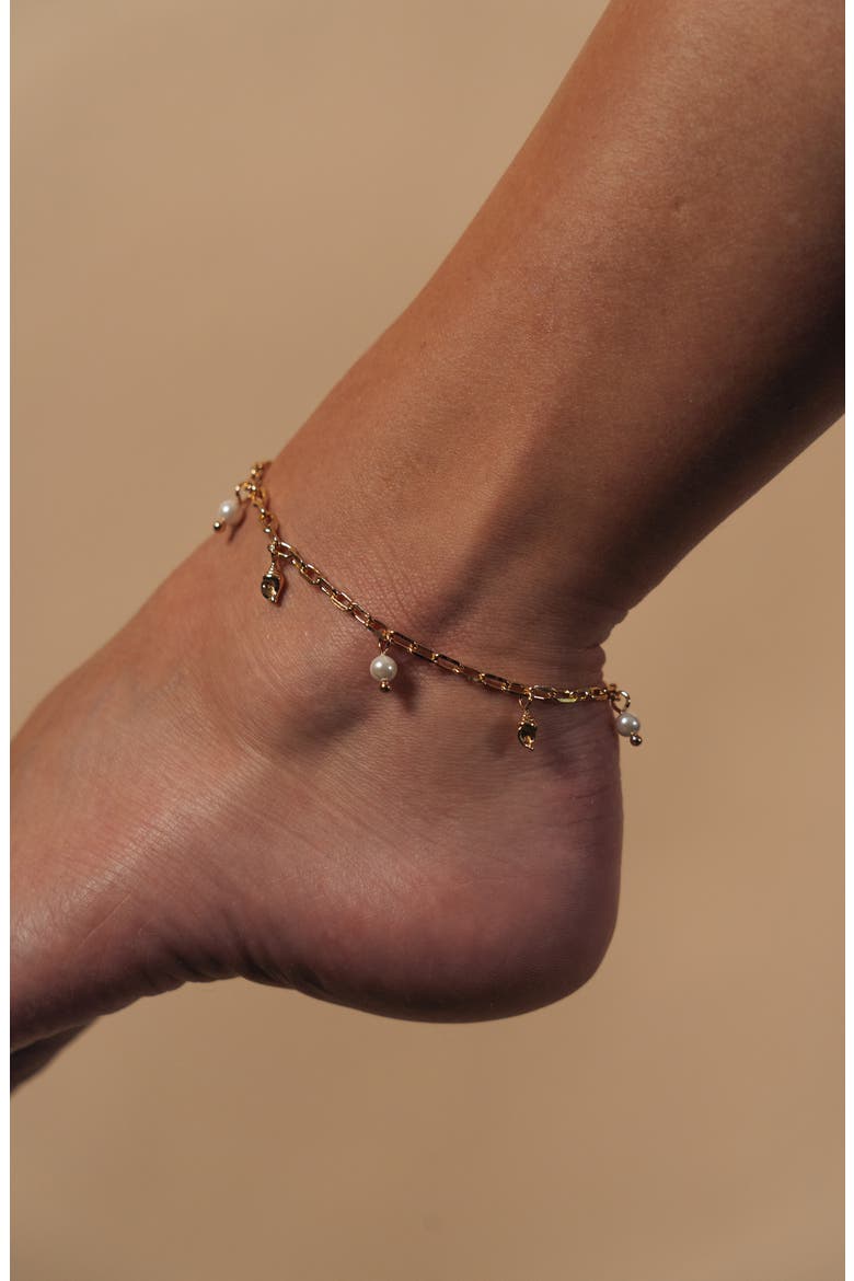 Beverly Freshwater Pearl Charm Anklet, Alternate, color, GOLD