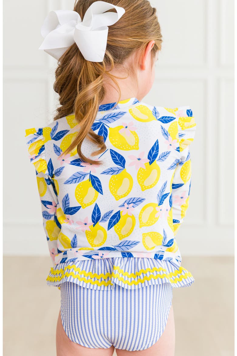 Lemon Capri Ruffle Long Sleeve Two-Piece Rashguard Swimsuit, Alternate, color, YELLOW