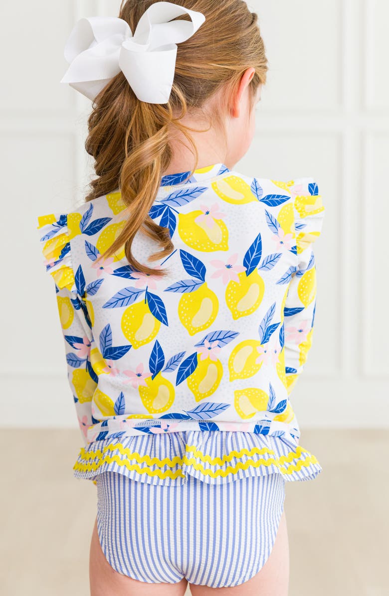 RuffleButts Lemon Capri Ruffle Long Sleeve Two-Piece Rashguard Swimsuit, Alternate, color, Yellow