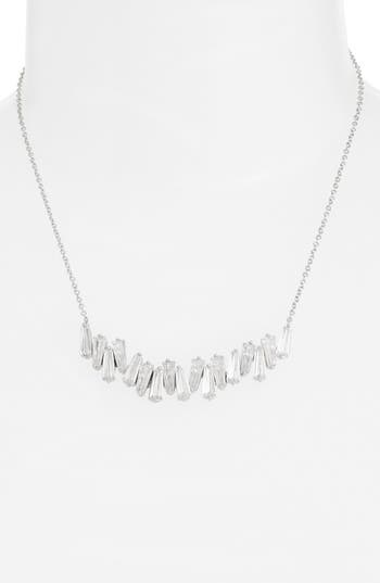 Cz By Kenneth Jay Lane Baguette Cluster Cubic Zirconia Frontal Necklace In Silver