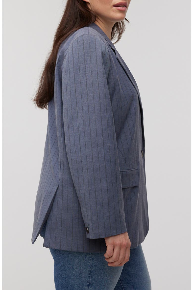 Pinstripe Single Breasted Blazer, Alternate, color, DARK MEDITERRANEAN