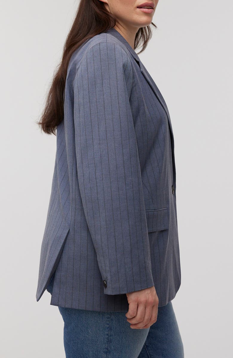 Madewell Pinstripe Single Breasted Blazer, Alternate, color, Dark Mediterranean