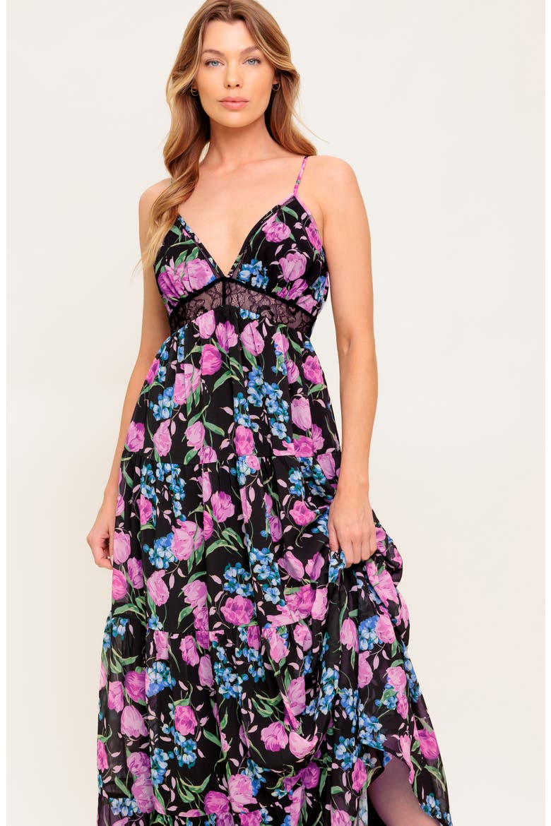 Floral Lace Maxi Dress, Alternate, color, BLACK