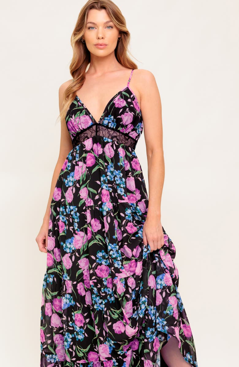 FLYING TOMATO Floral Lace Maxi Dress, Alternate, color, Black